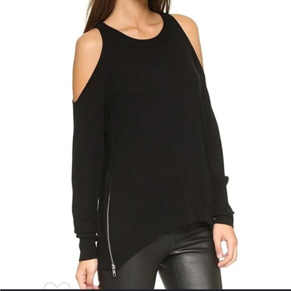 Ramy Brook Sweaters - Ramy Brook Tascha Black Cold Shoulder Wool Sweater with Side Zipper Size Small